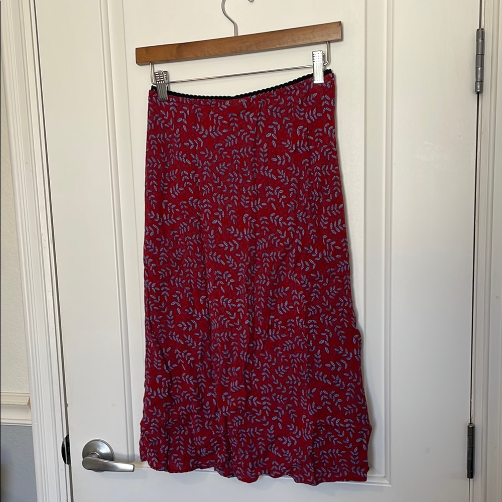 Wanted Red Ruffled A-Line Midi Skirt